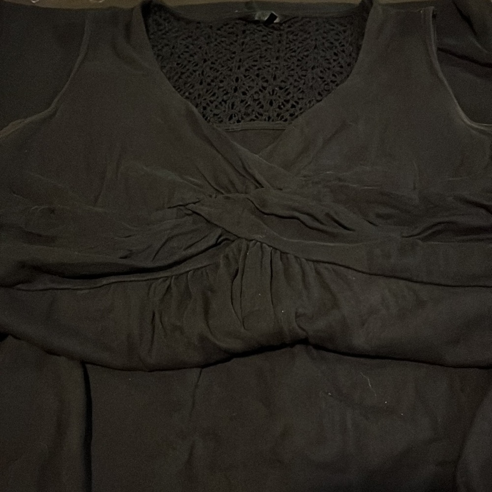 Black Crisscross Cut Maxi with Crocheted Back - Picture 3 of 4